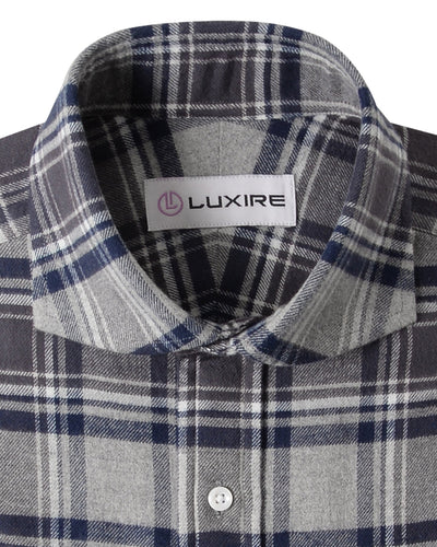 Dark Gull Grey Navy Plaid Flannel Work Shirt