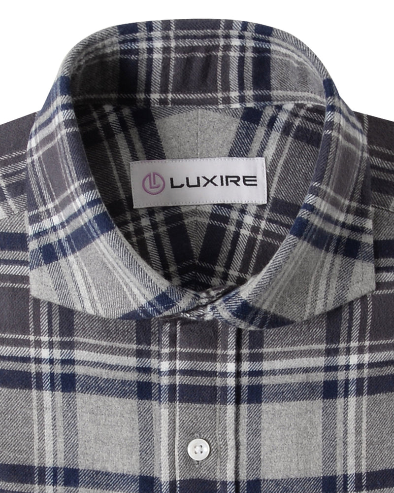 Dark Gull Grey Navy Plaid Flannel Work Shirt