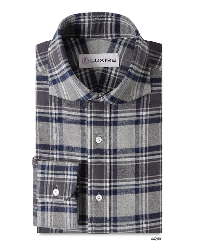 Dark Gull Grey Navy Plaid Flannel Work Shirt