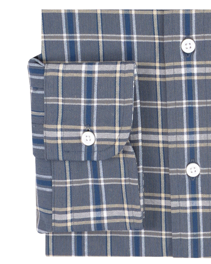 Graues, marineblaues, cremefarbenes Tartan-Karo-Oxford
