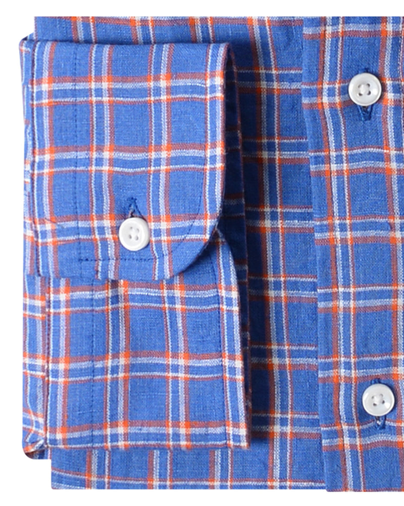 Lin : tartan orange, blanc, bleuet et bleu