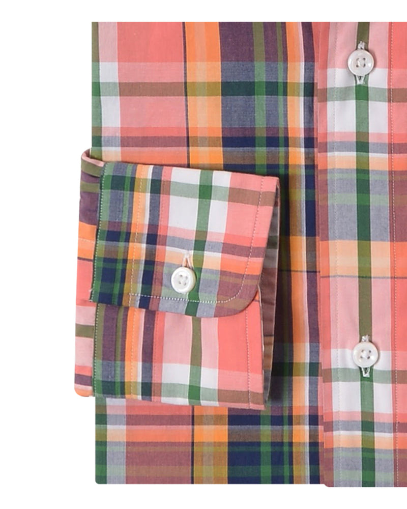 Pfirsichfarbene Madras-Karos in Marinegrün