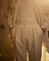 Veste safari blanc cassé en toile de lin et coton