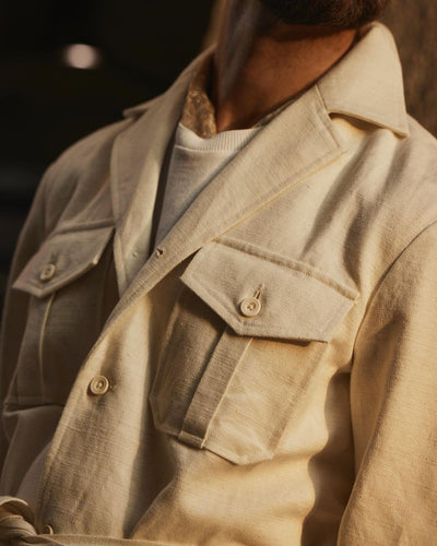 Linen Cotton Canvas Off White Safari Jacket