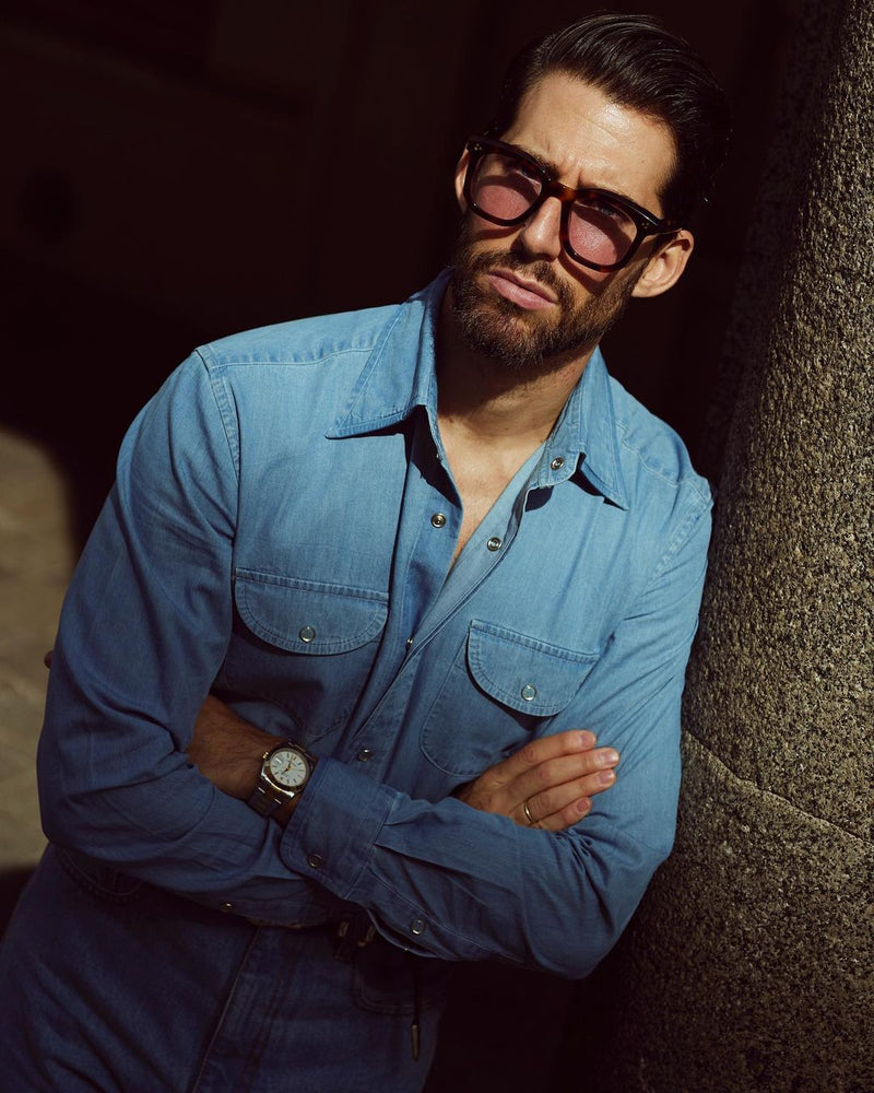 Denim-Chambray-Hemd in Fade-Waschung in Indigoblau
