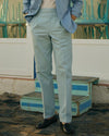 Plissierte, puderblaue Twill-Hose mit hohem Bund