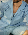 Plissierte, puderblaue Twill-Hose mit hohem Bund