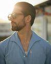 Plissierte, puderblaue Twill-Hose mit hohem Bund