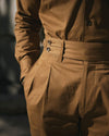 Pantalon à taille haute et double patte de serrage en sergé de cuivre plissé