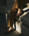 Pantalon à taille haute et double patte de serrage en sergé de cuivre plissé
