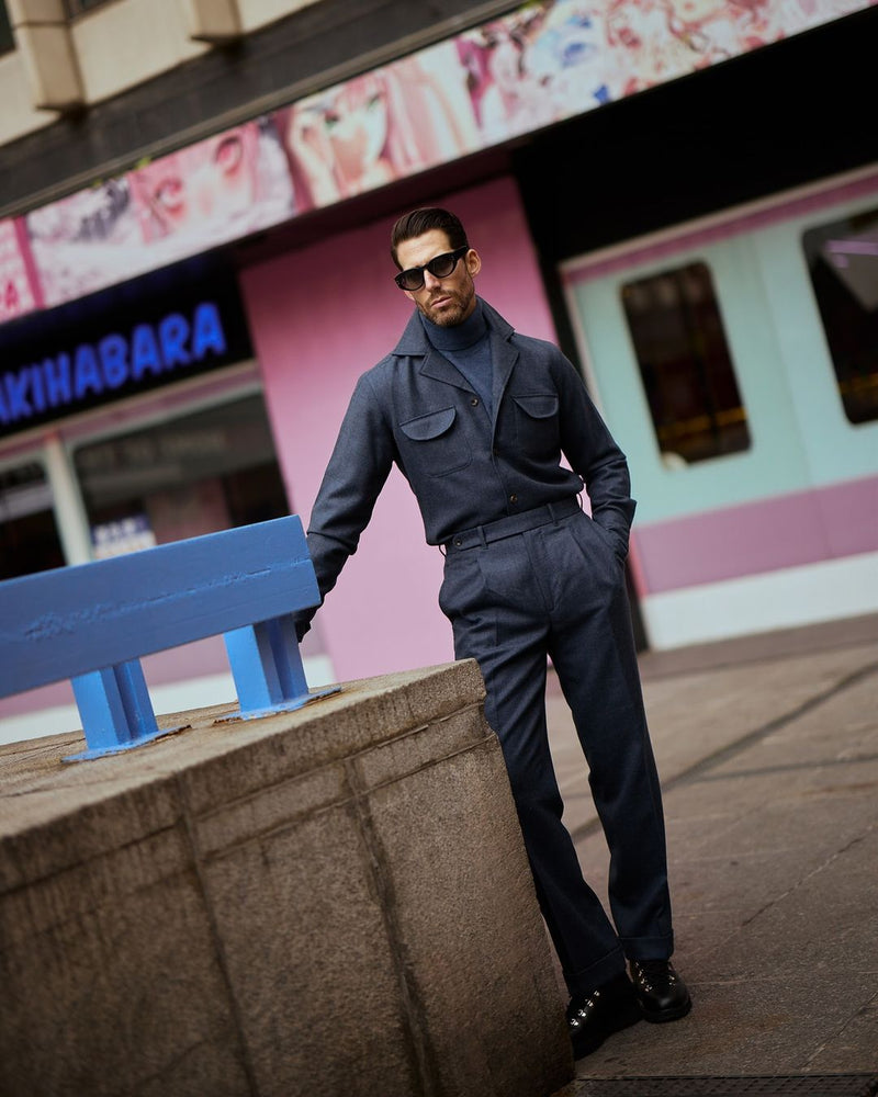 Marineblaue Dugdale-Hemdjacke aus Wollflanell