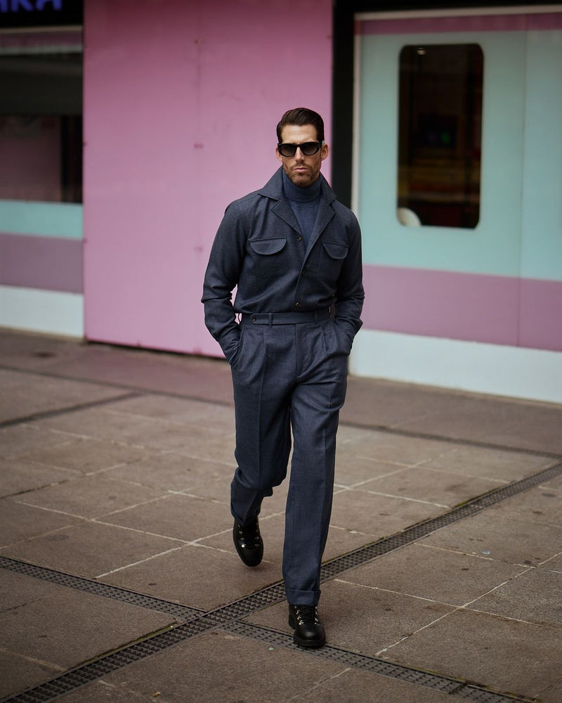 Marineblaue Dugdale-Hemdjacke aus Wollflanell