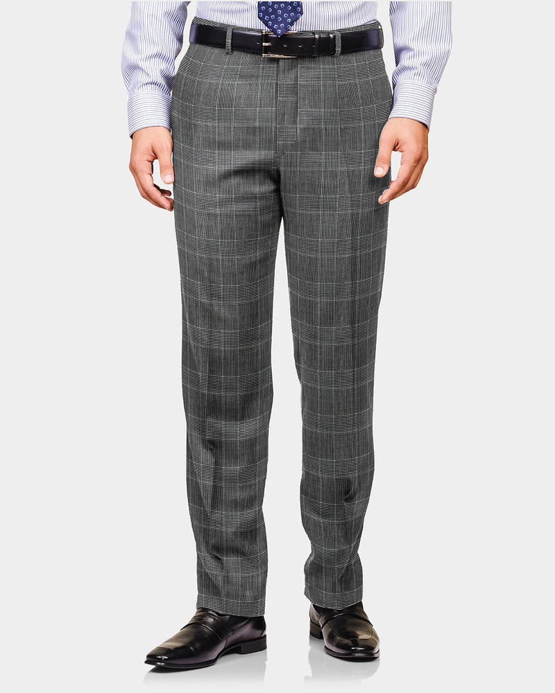 Dugdale Feine Kammgarnhose - Grauer Prince of Wales mit blauem Overcheck