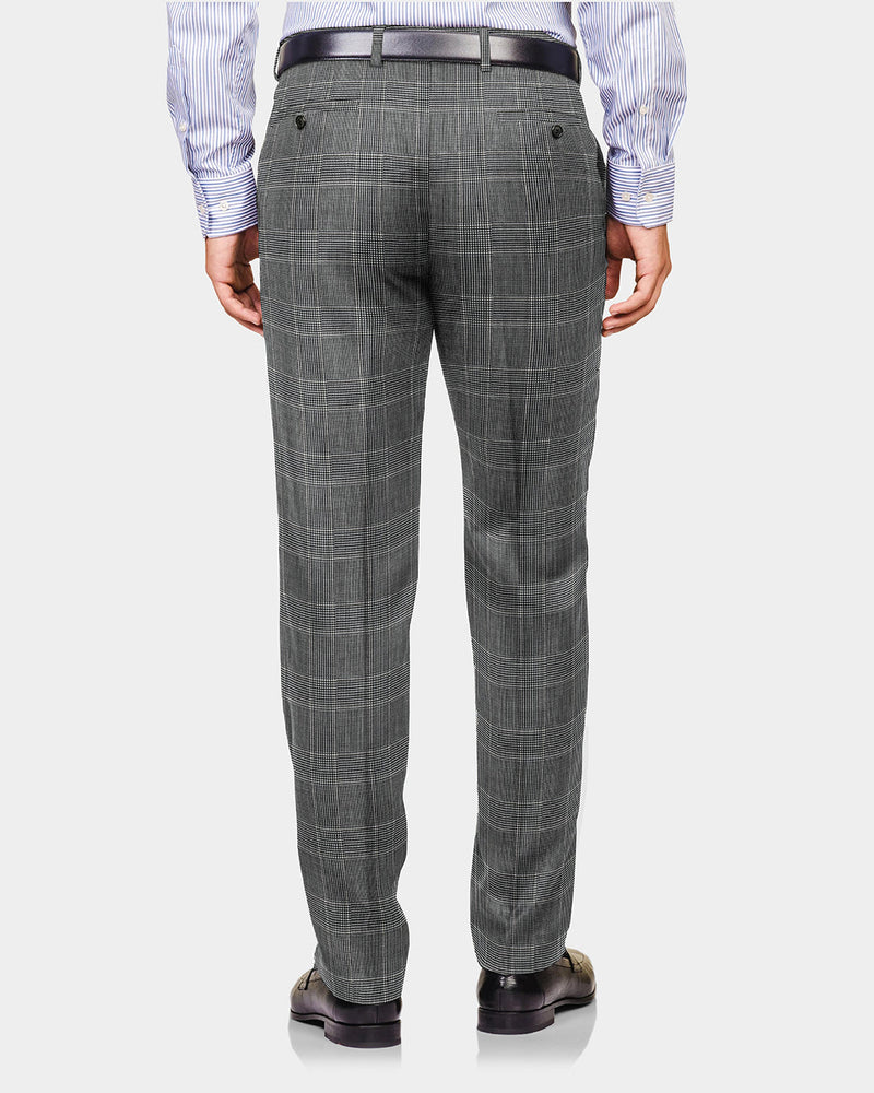 Dugdale Feine Kammgarnhose - Grauer Prince of Wales mit blauem Overcheck