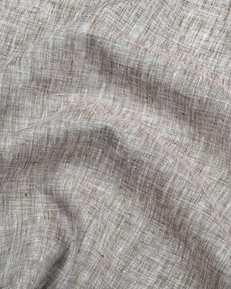 Pullover-Hemd aus braunem Leinen-Chambray