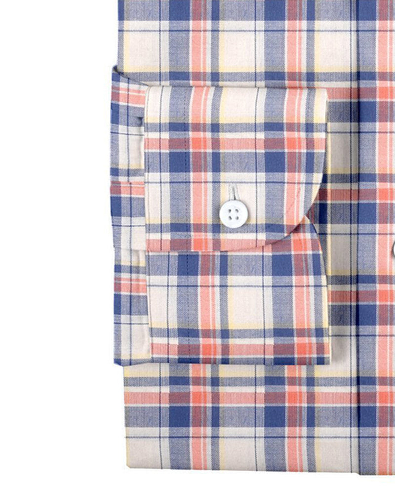 Blue Orange Tartan Checks On Yellow