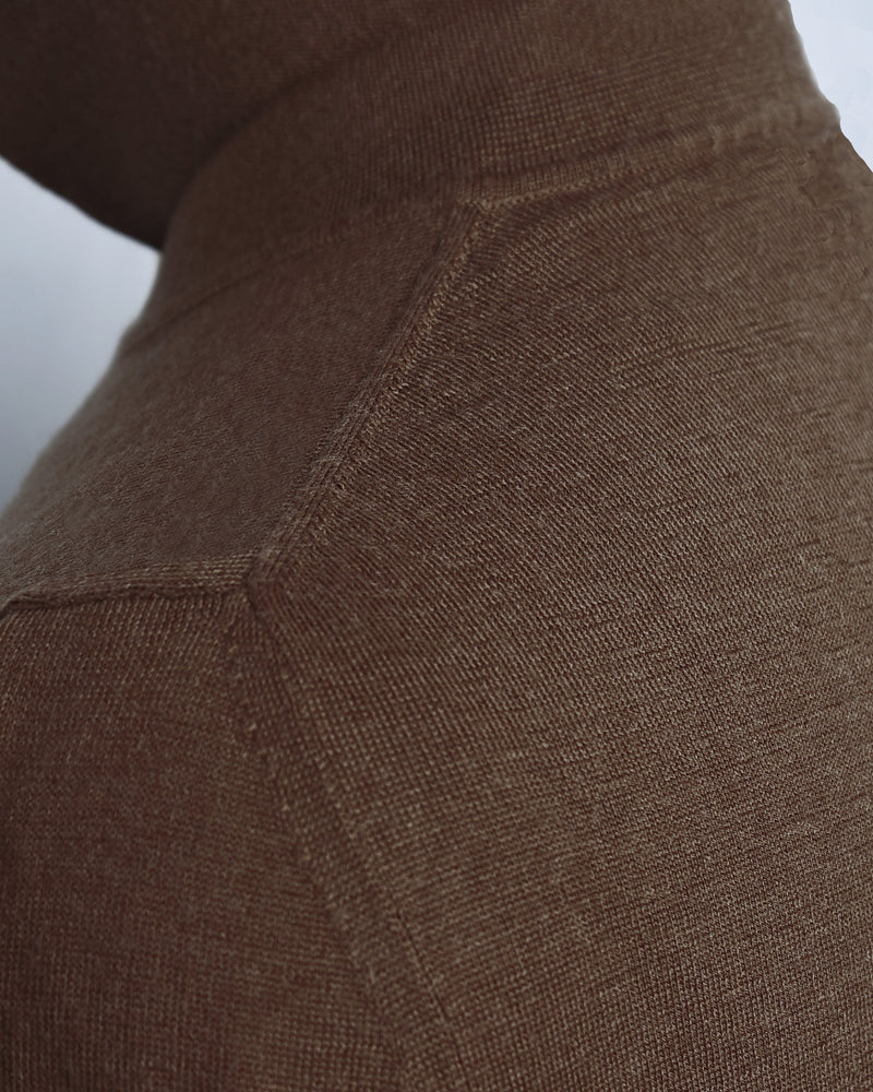 EZS Merino-Wollpolo, braun, langärmlig