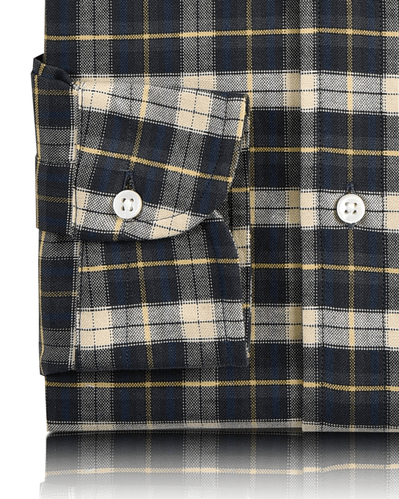 Flaschengrünes, marineblaues und cremefarbenes Tartan-Karohemd
