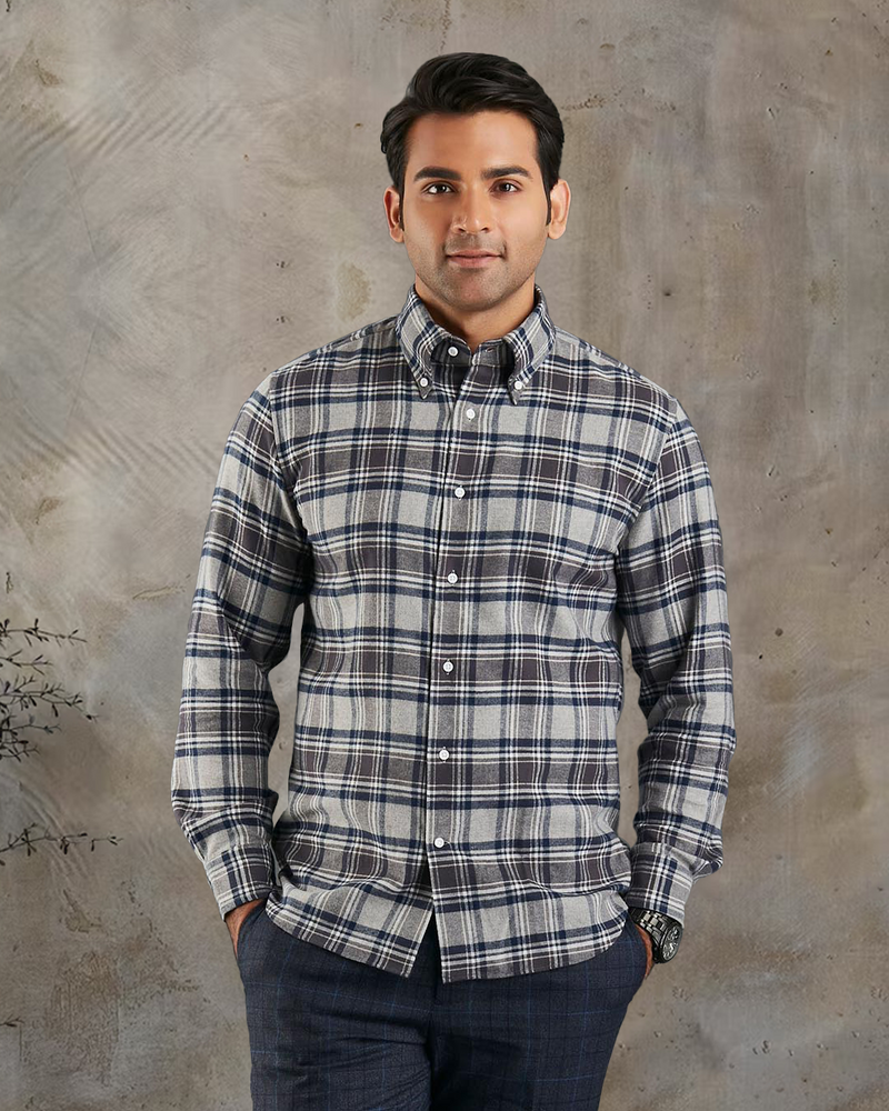Chemise en flanelle à carreaux bleu marine gris foncé