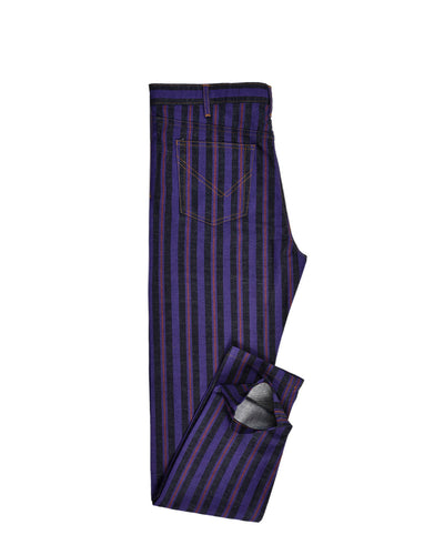 Purple Stripes On Indigo Denim Jeans