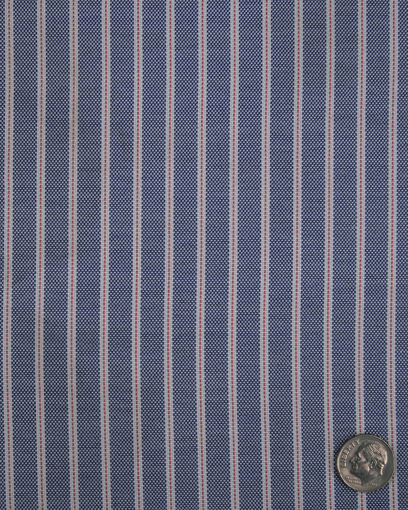 Marineblaues Oxford-Hemd mit Nadelstreifen in Markisenrot