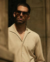 Polohemd aus Leinen-Baumwolle in Heather Cream