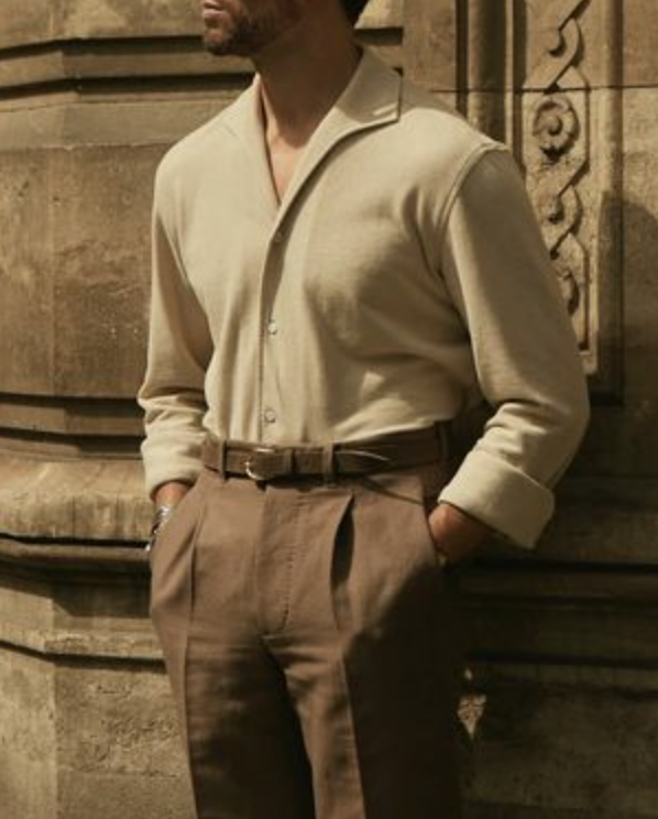 Polohemd aus Leinen-Baumwolle in Heather Cream