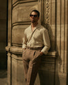 Polohemd aus Leinen-Baumwolle in Heather Cream