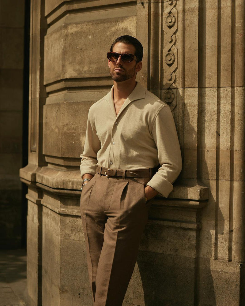 Polohemd aus Leinen-Baumwolle in Heather Cream