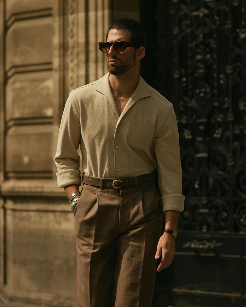 Polohemd aus Leinen-Baumwolle in Heather Cream
