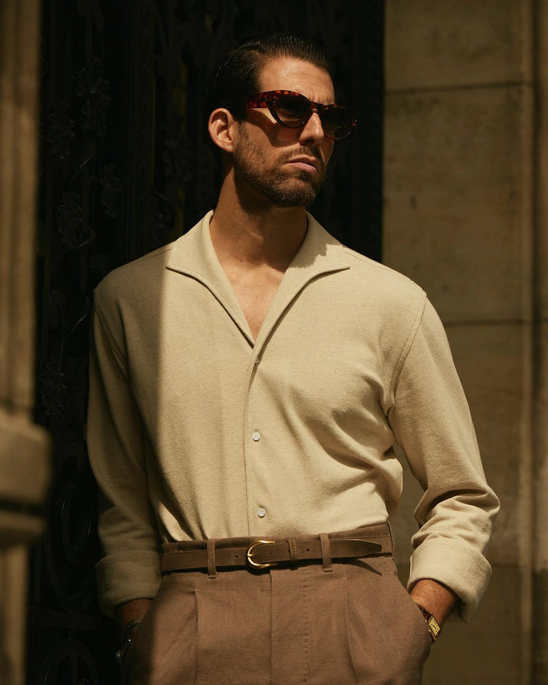 Polohemd aus Leinen-Baumwolle in Heather Cream
