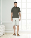 Olive Green Linen Cotton Polo T-Shirt