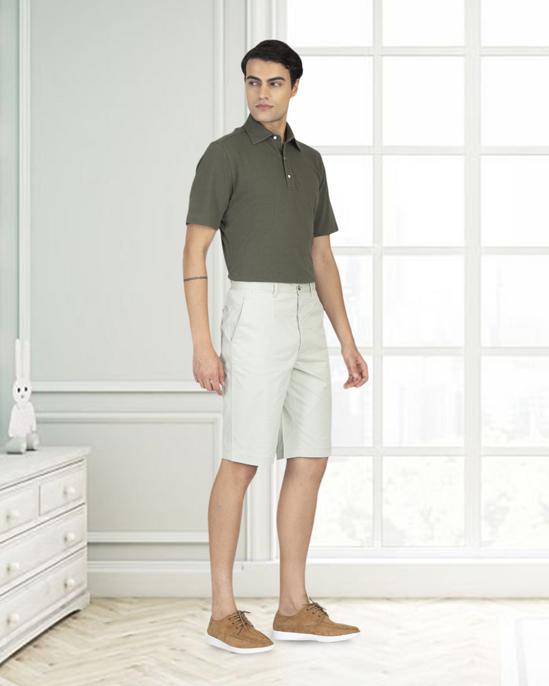 Olive Green Linen Cotton Polo T-Shirt