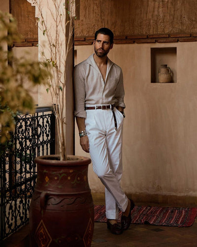 Pantalon plissé en sergé blanc