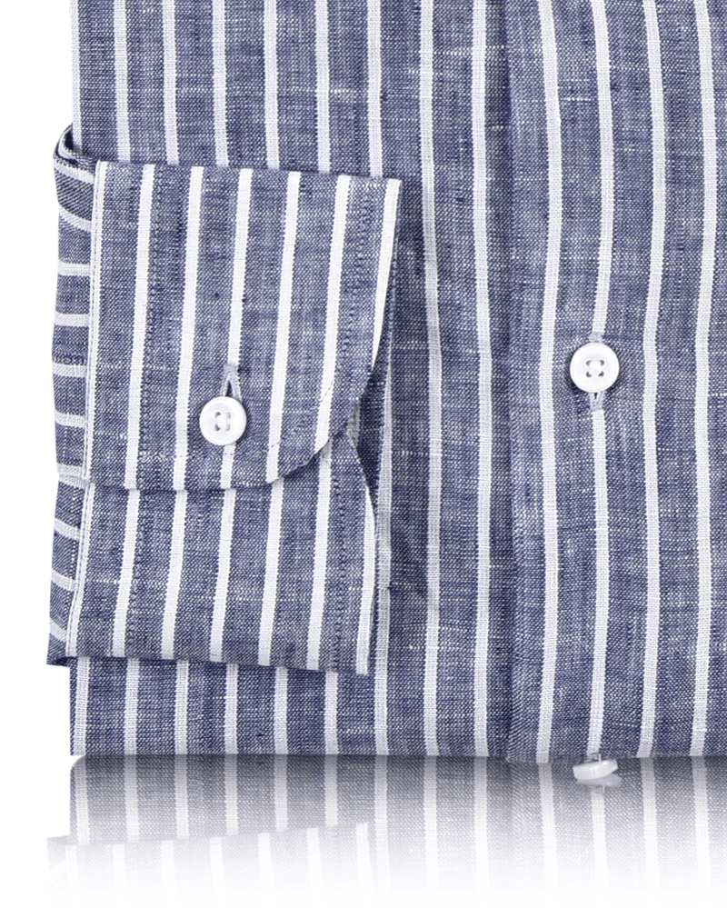 Linen:Blue Chambray with White Stripes Shirt