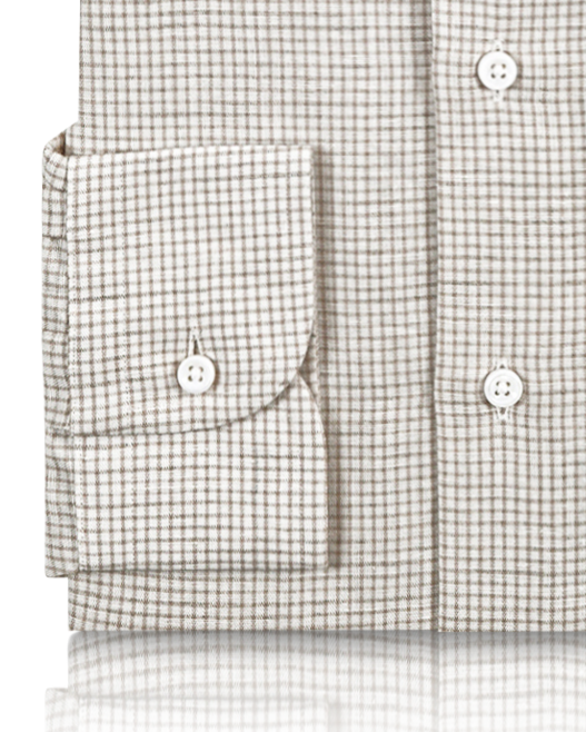 Cotton Linen: Fade Brown Graph Checks On White Shirt