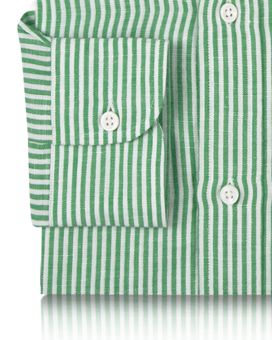 Coton et lin : Chemise classique à rayures vertes et blanches bonbon