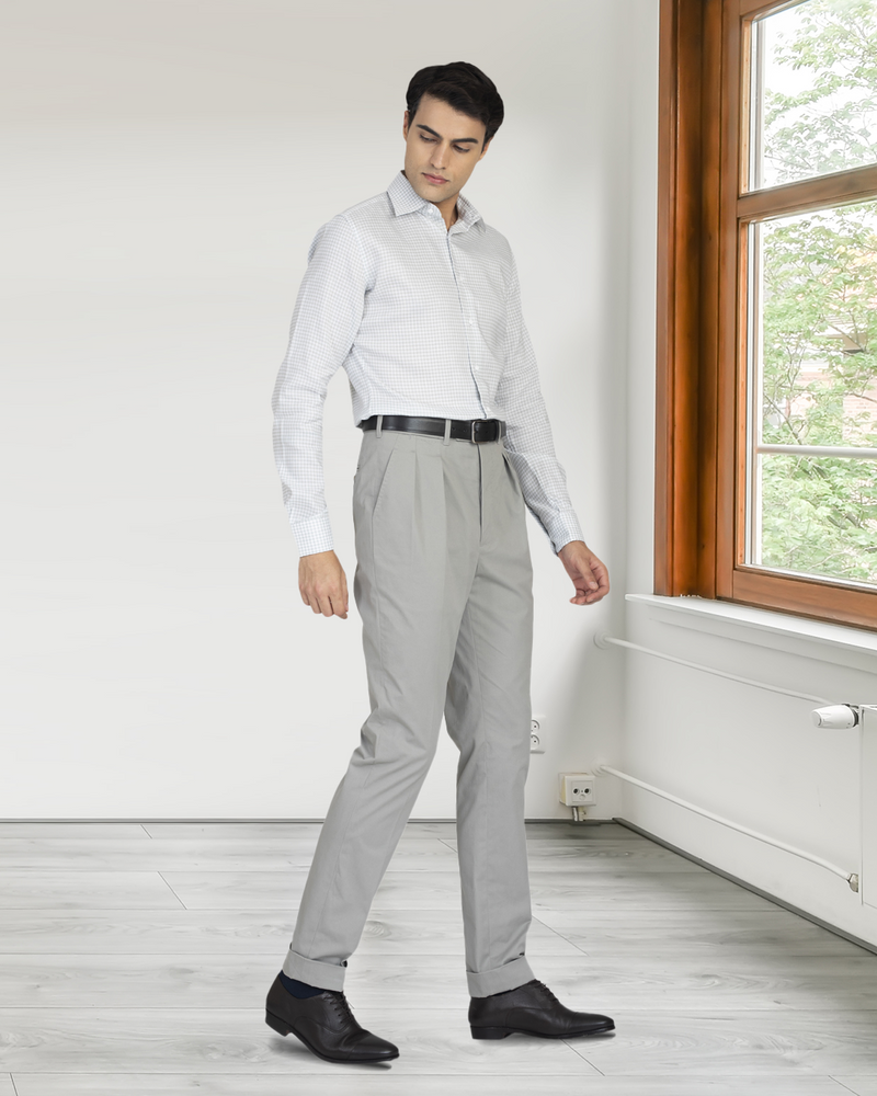 Greenish- Grey Linen Gingham Shirt