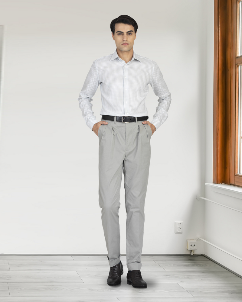 Greenish- Grey Linen Gingham Shirt