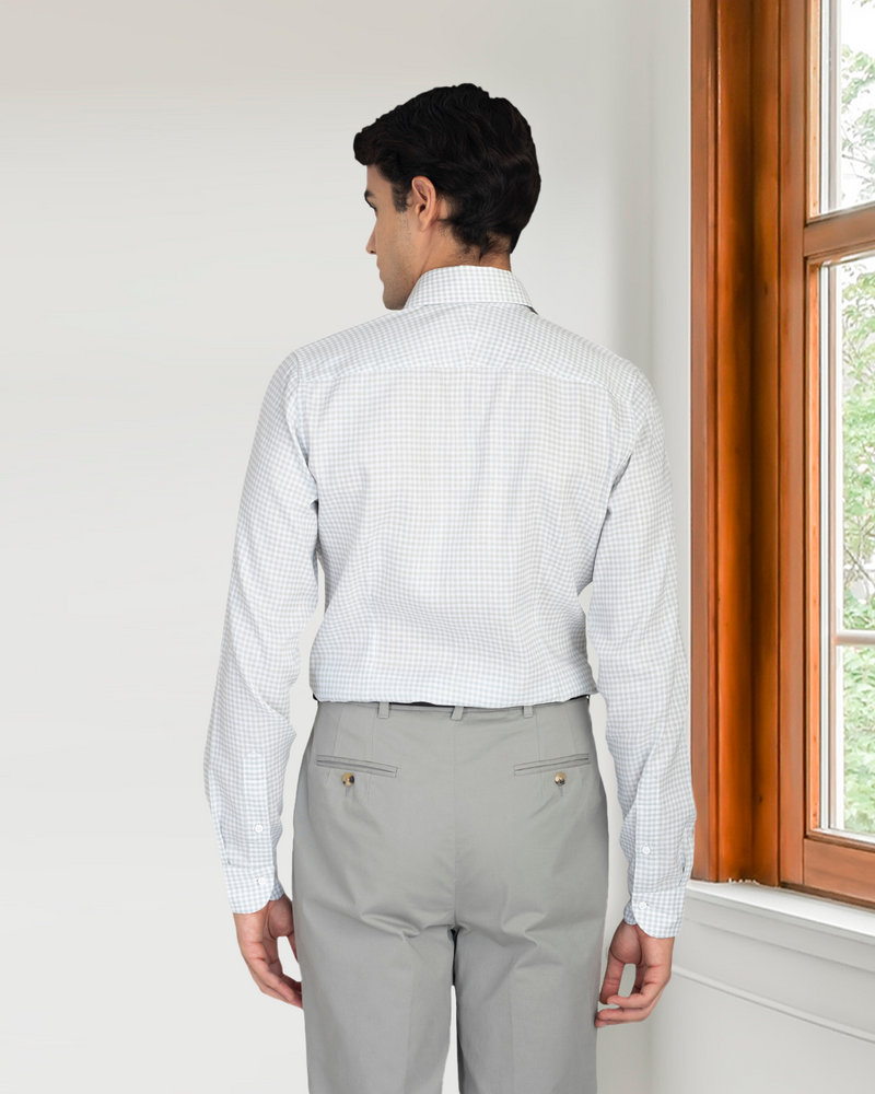 Greenish- Grey Linen Gingham Shirt