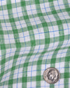 Linen: Green Blue Checks On White