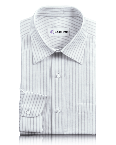 Cotton Linen: Grey Candy Stripes On White Shirt