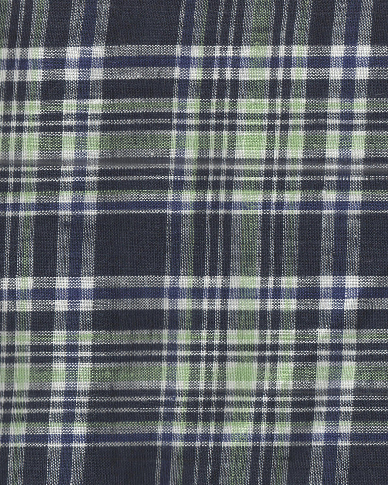 Madras Navy Green Checks Linen