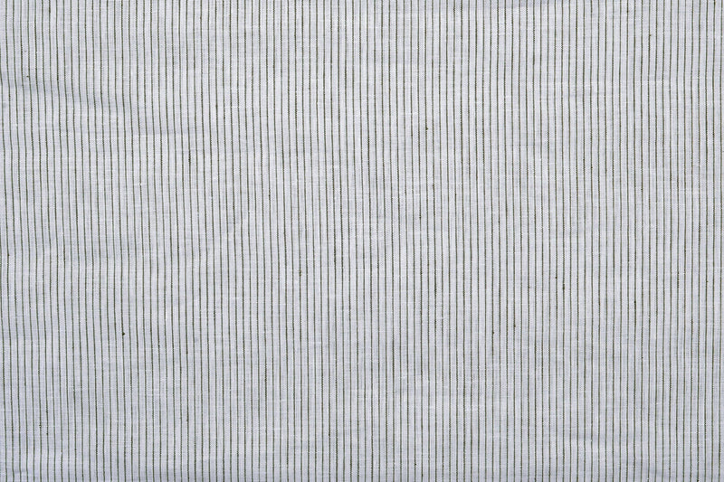 Linen: Olive Green Pin Stripes On White Shirt