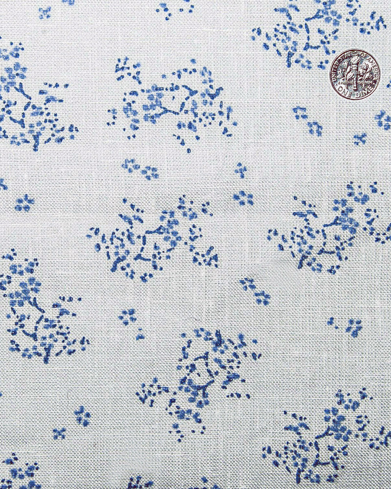 Linen: Pale Blue Printed shrubs On White