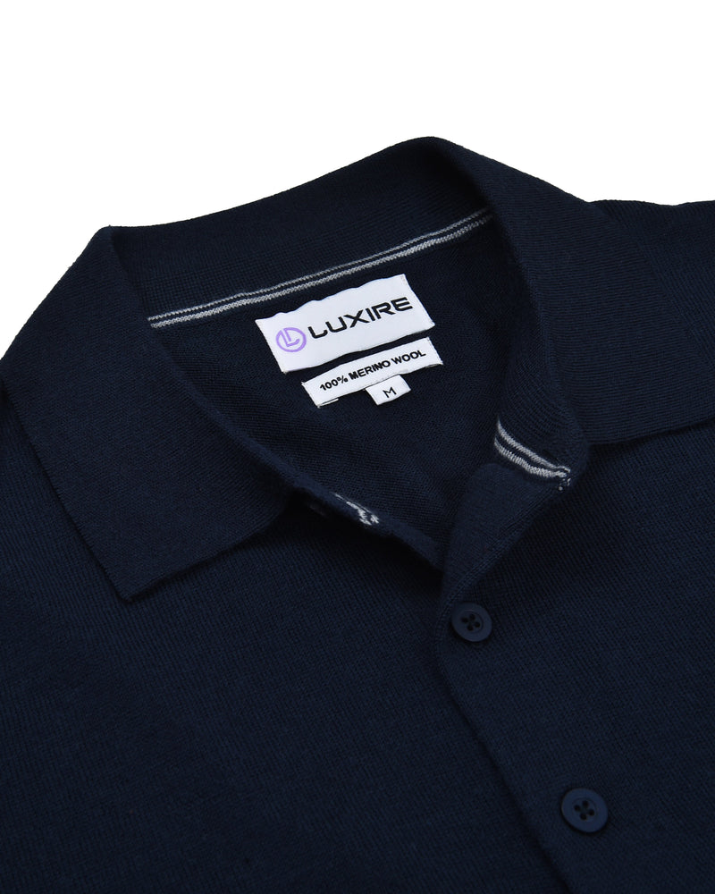 Marineblaues Langarm-Poloshirt aus Merinowolle von EZS