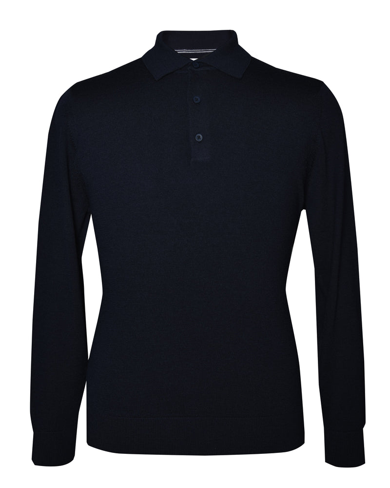 Marineblaues Langarm-Poloshirt aus Merinowolle von EZS