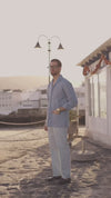 Plissierte, puderblaue Twill-Hose mit hohem Bund