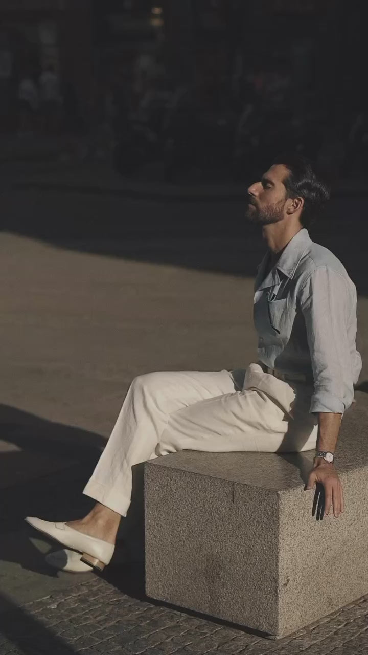 Summer Camp Collar Shirt in Sky Blue Linen