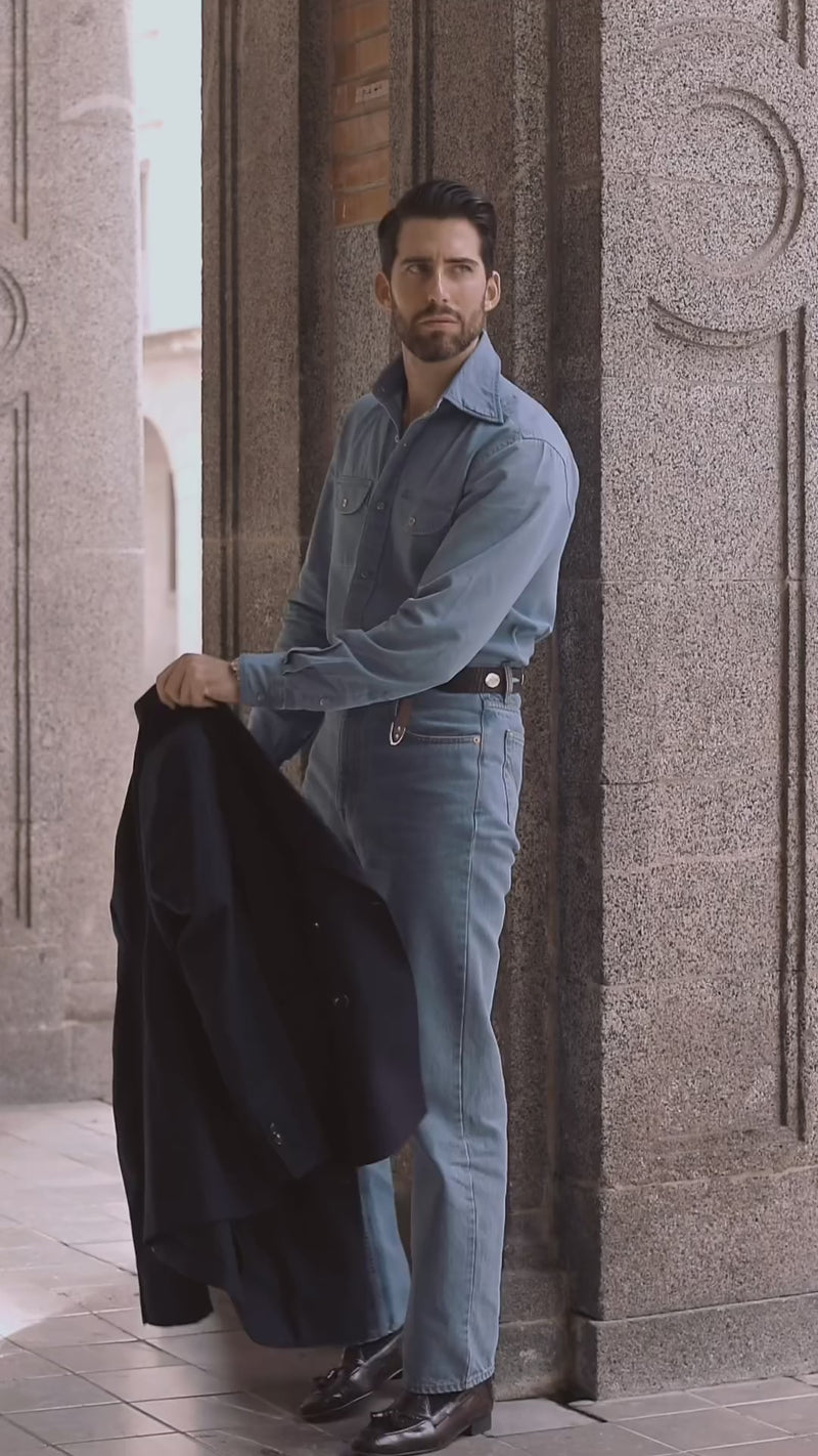 Denim-Chambray-Hemd in Fade-Waschung in Indigoblau